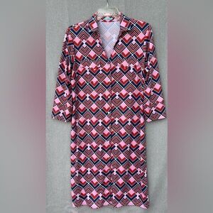 J. McLaughlin Pink, Navy and White Size medium Brynn Shirt dress Diamond Dress